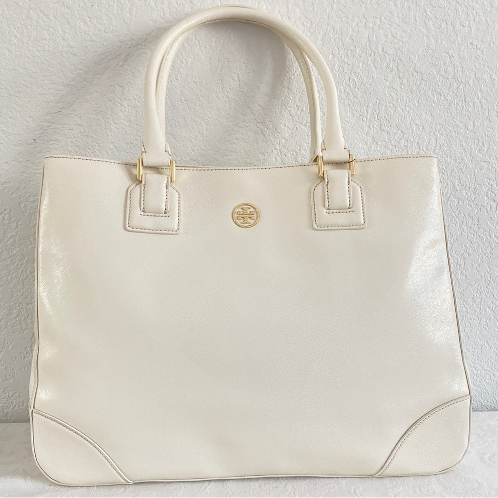 Tory Burch ivory large Saffiano leather Tote Bag